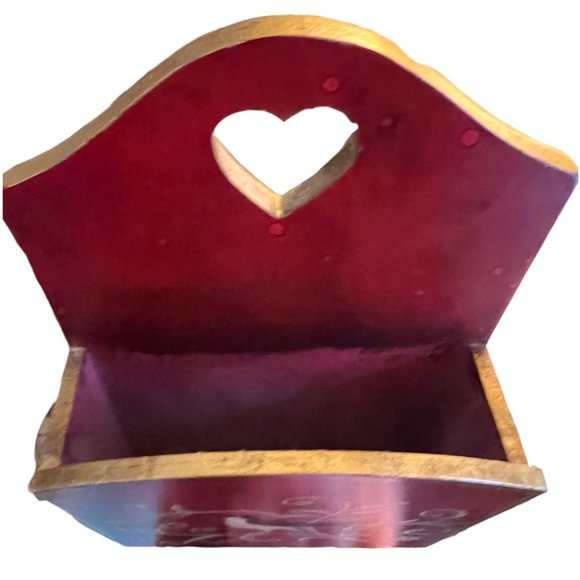 Handpainted Wooden Mail Caddy Heart Cutout Scalloped Edge Attached Hangers 18" T - Picture 8 of 12